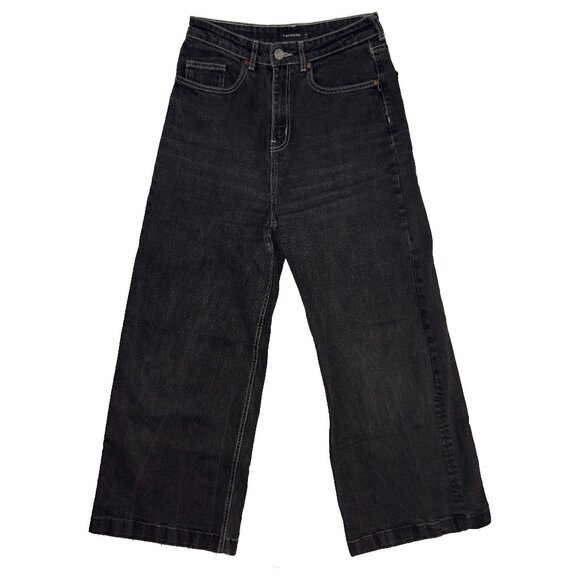 Frank & Oak The Nina Wide Leg High Rise Cropped Black Washed Charcoal Jeans 29 - Picture 1 of 7